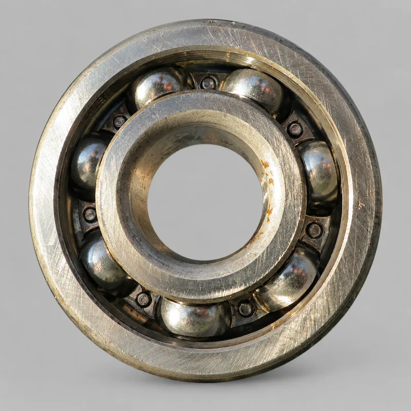 6204 deep groove ball bearing, open type with exposed balls and cage, face-on product photograph on a plain light backdrop (illustrative)