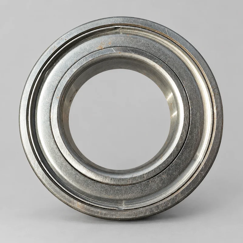 6204-ZZ deep groove ball bearing, with stamped metal shields, face-on product photograph on a plain light backdrop (illustrative)