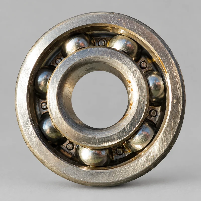 6205 deep groove ball bearing, open type with exposed balls and cage, face-on product photograph on a plain light backdrop (illustrative)