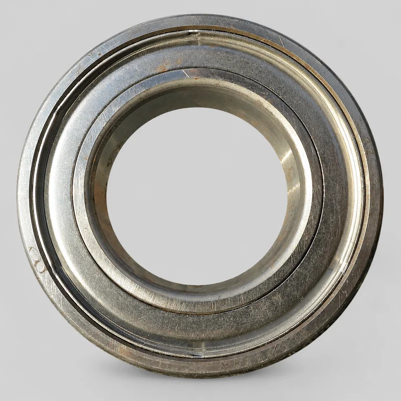 6304-ZZ deep groove ball bearing, with stamped metal shields, face-on product photograph on a plain light backdrop (illustrative)