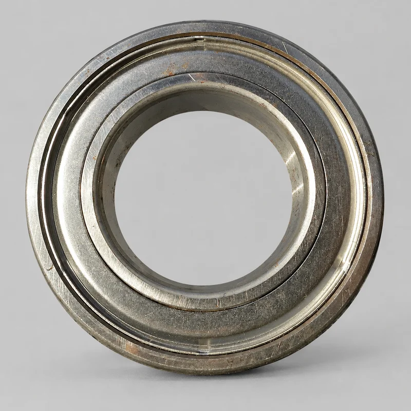 6305-ZZ deep groove ball bearing, with stamped metal shields, face-on product photograph on a plain light backdrop (illustrative)