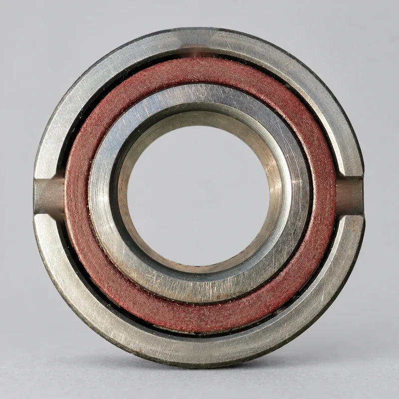 7207B single-row angular contact ball bearing with polyamide cage, face-on product photograph on a plain light backdrop (illustrative)