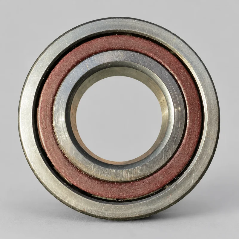 7212B single-row angular contact ball bearing with polyamide cage, face-on product photograph on a plain light backdrop (illustrative)