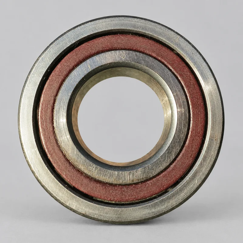 7218B single-row angular contact ball bearing with polyamide cage, face-on product photograph on a plain light backdrop (illustrative)