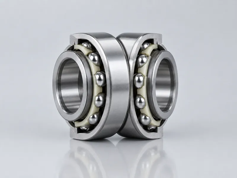 Matched back-to-back pair of angular contact ball bearings with polyamide cages