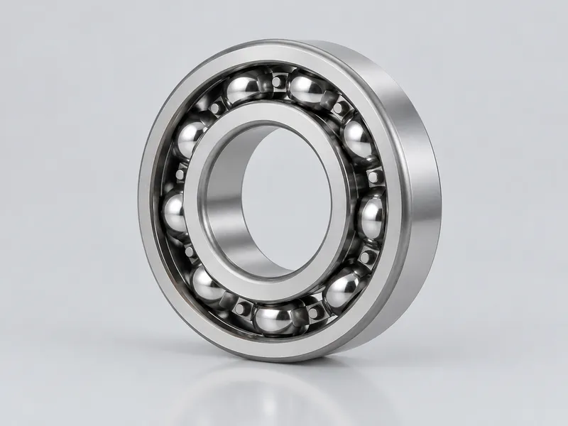 Open deep groove ball bearing with steel balls held in a cage